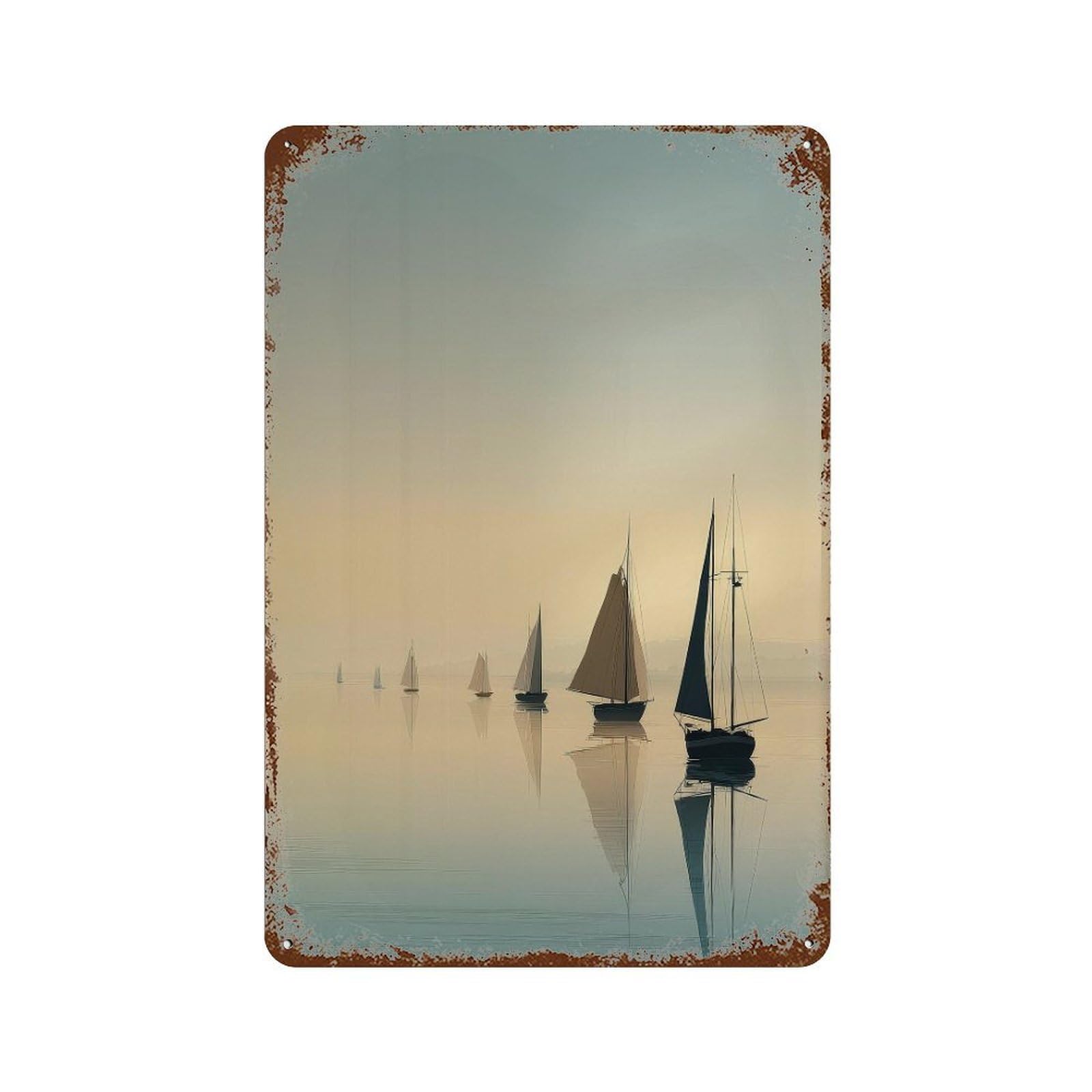 xiaoxiaoshen Sailboats. Minimalist Calm Coastal Wall Decor Art Metal Tin Poster Modern Home Decor Art Home Bar Shop Decorations Vintage Sign 30x20cm