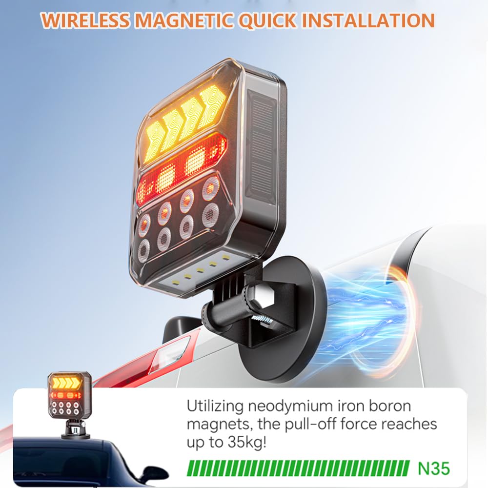 Luces LED Traseras Magnéticas Solares Recargables Bluetooth 12V/24V para Remolque,IP66 Impermeabl, Funcionamiento 20+ Horas, Pilotos Traseros Remolque Compatible con Caravanas, Camiones y Tractores | Enchufe de 7 pines y USB-C, IPX6, luces traseras LED im