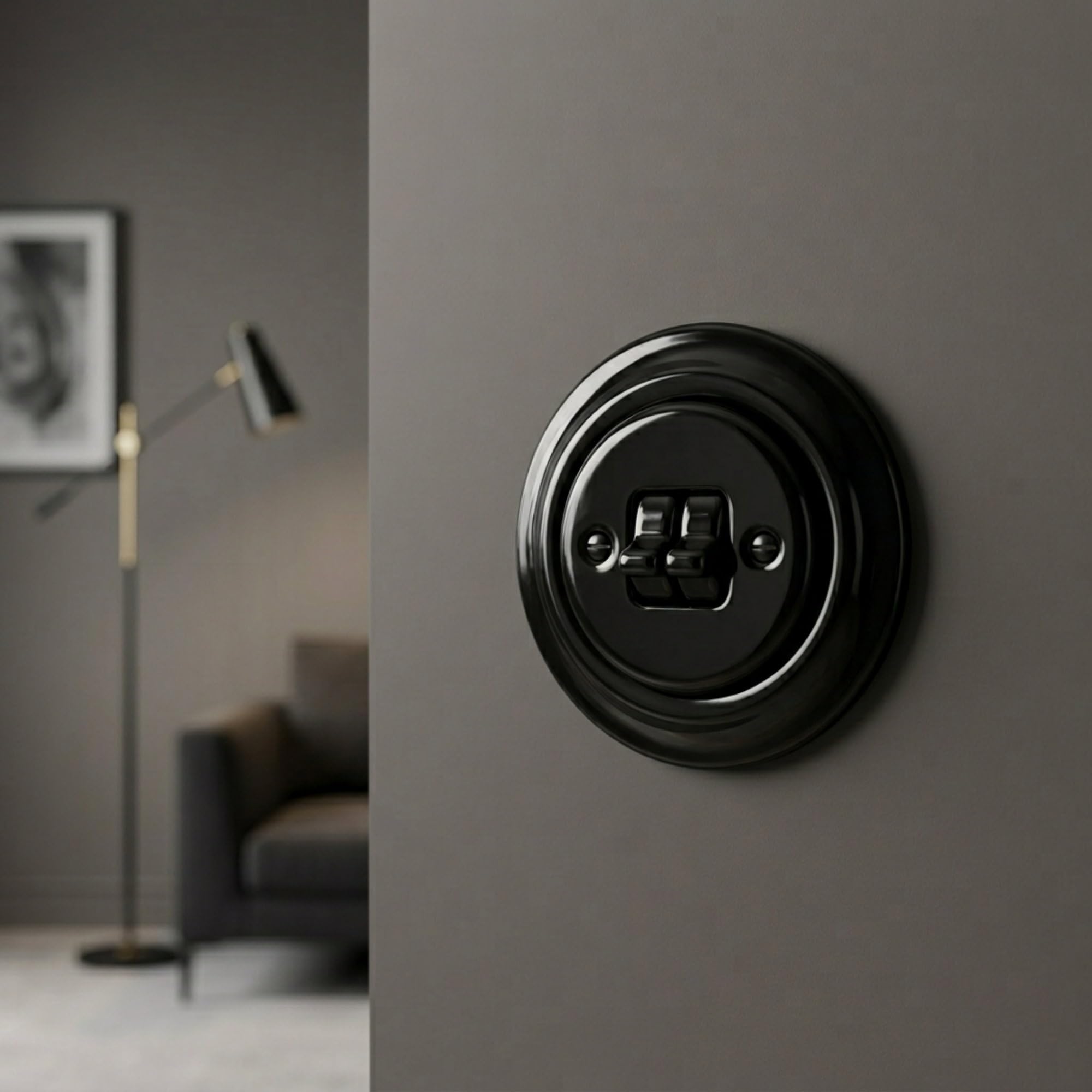 Unterputz Porzellan Retro Toggle Doppelschalter, All-in-One, Serie PR1 schwarz