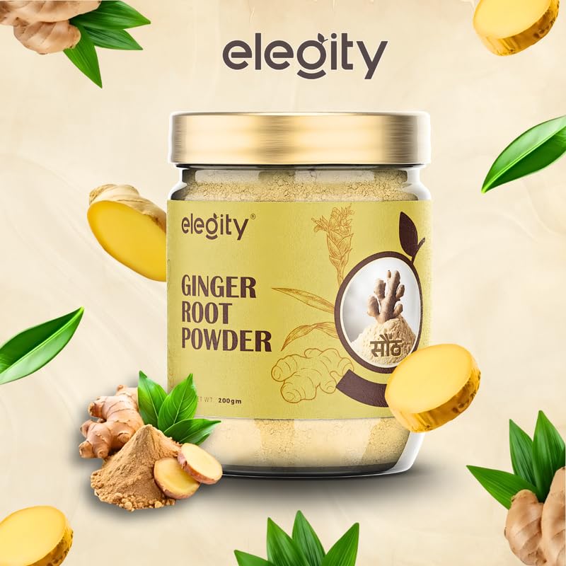 Image of Elegity Ginger Root Powder 200 gm (Pack of 2) | No Added Preservatives | Sukku Podi | Dry Sonth | Adrak Powder for Cooking and Health