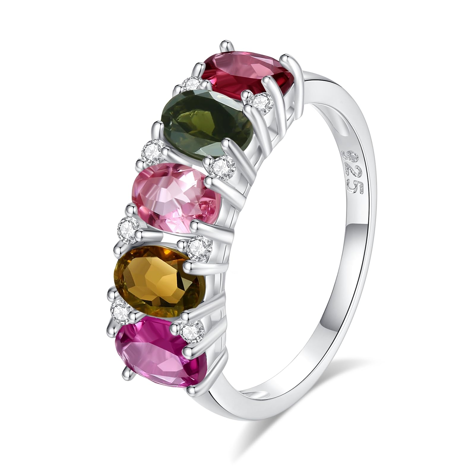 Kemstone Stunning Natural Tourmaline Sterling Silver Ring Colorful Gems Rings for Women (6)