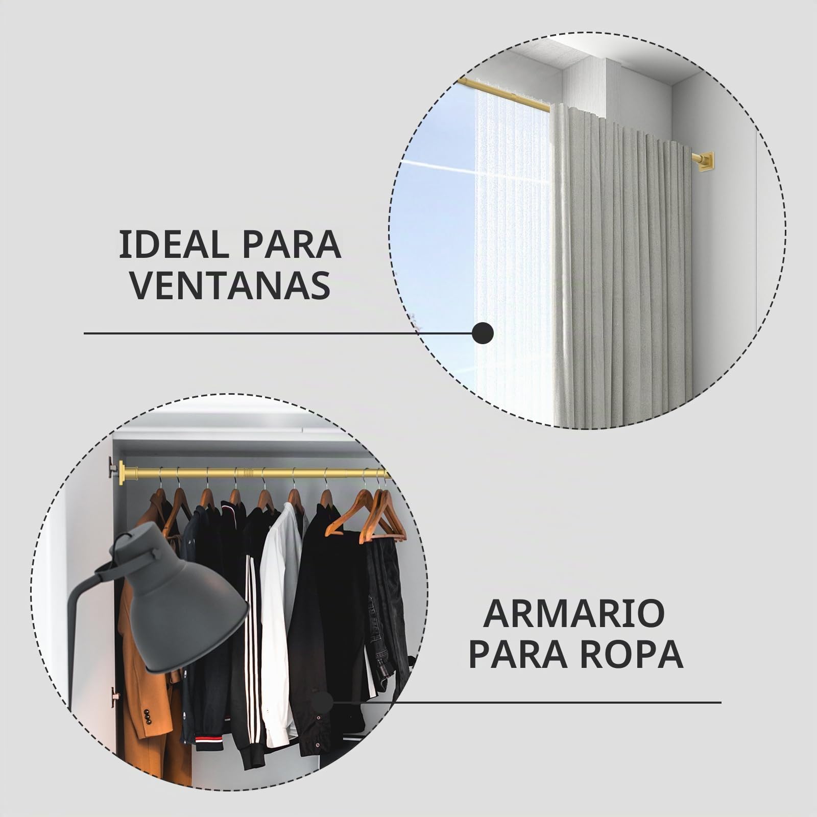 UIOSANRT Barra de cortina de ducha dorada montada con tensión sin necesidad de taladrar, antideslizante, resorte ajustable, para ventanas y baño, 79-173 cm