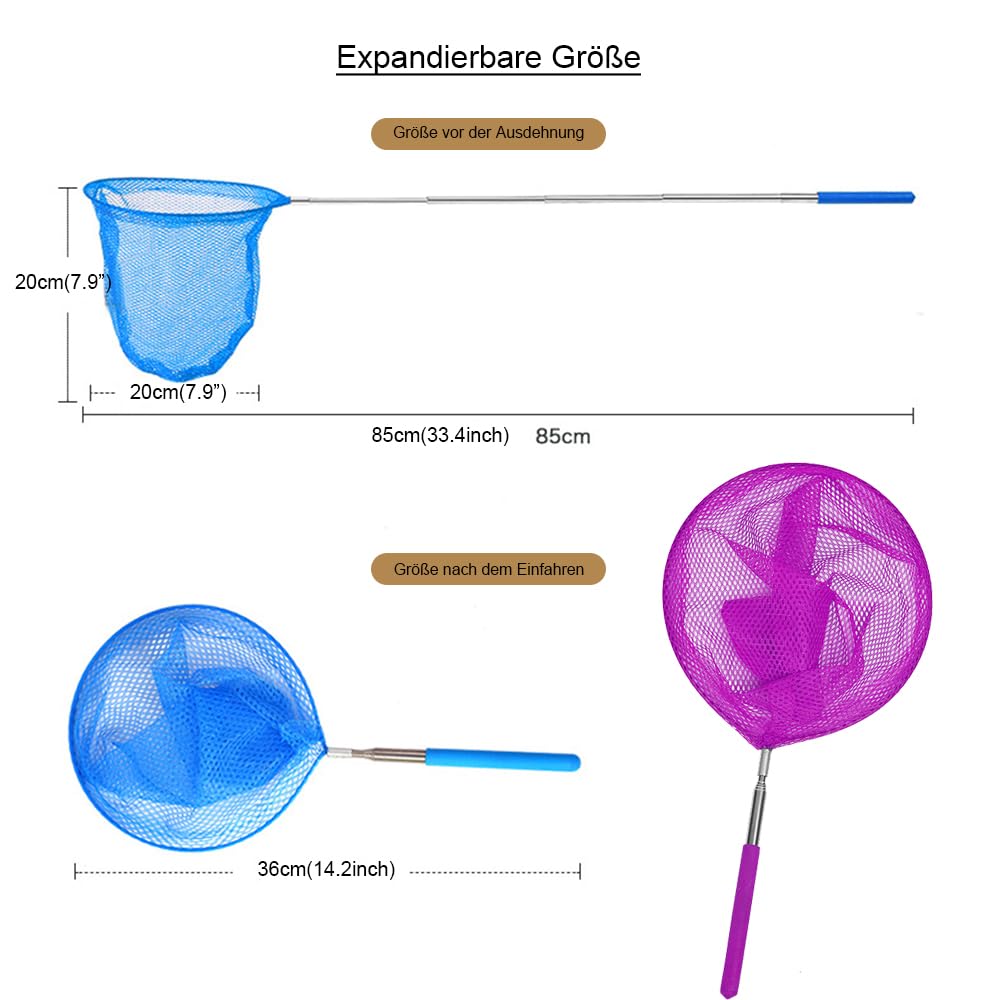Kit Esplorazione Nature Per Bambini - 2 Retini Telescopici + 2 Secchi Pieghevoli, Per Catturare Insetti E Pesci - Foto 9