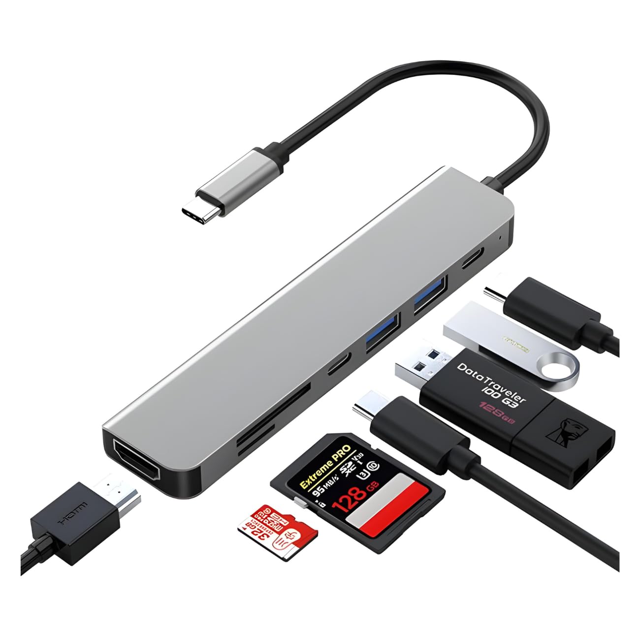 ぼーの Adaptador Hub Multiportas USB Tipo C 7 em 1, com Saída HDMI 4K a