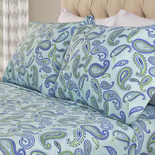 Superior Juego de sábanas de Franela de algodón Cepillado con Estampado de Cachemira, Ropa de Cama Suave y cálida, sábanas Florales Bohemias, decoración de Dormitorio, 1 sábana encimera, 1 sábana