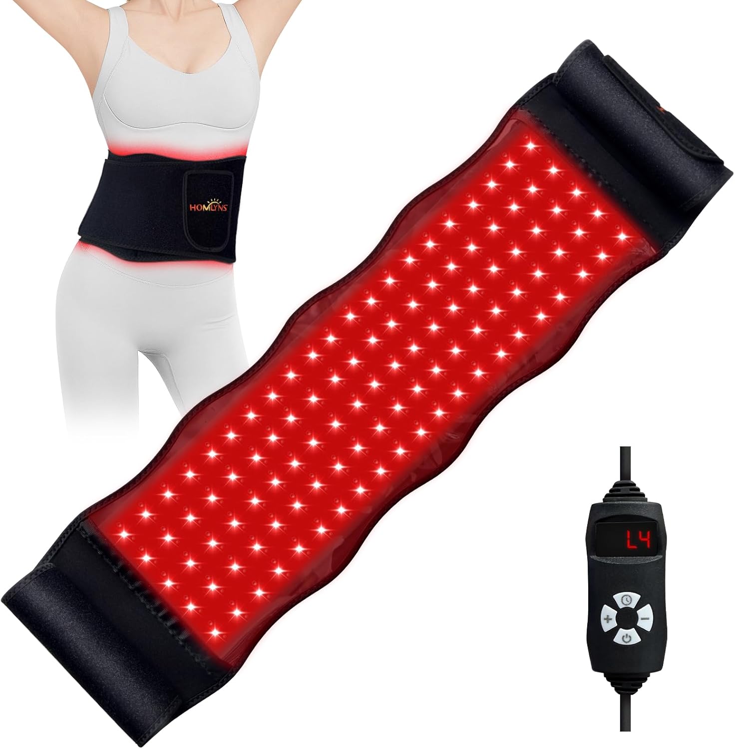 HOMLYNS RelaxRite Red Light Therapy Belt, 660&850nm Near Infrared & Red Healing Light Therapy Wrap for Body, for Waist Back Stomach Muscle Relief, Reduce Inflammation HOMLYNS RelaxRite Red Light Therapy Belt, 660&850nm Near Infrared & Red Healing Light Therapy Wrap for Body, for Waist Back Stomach Muscle Relief, Reduce Inflammation