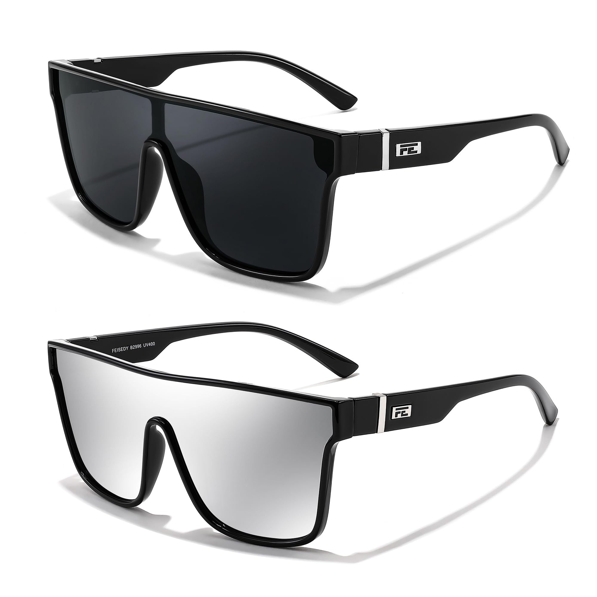 FEISEDY Sunglasses for Women Men, Fashion Mirrored Single Lens Shades