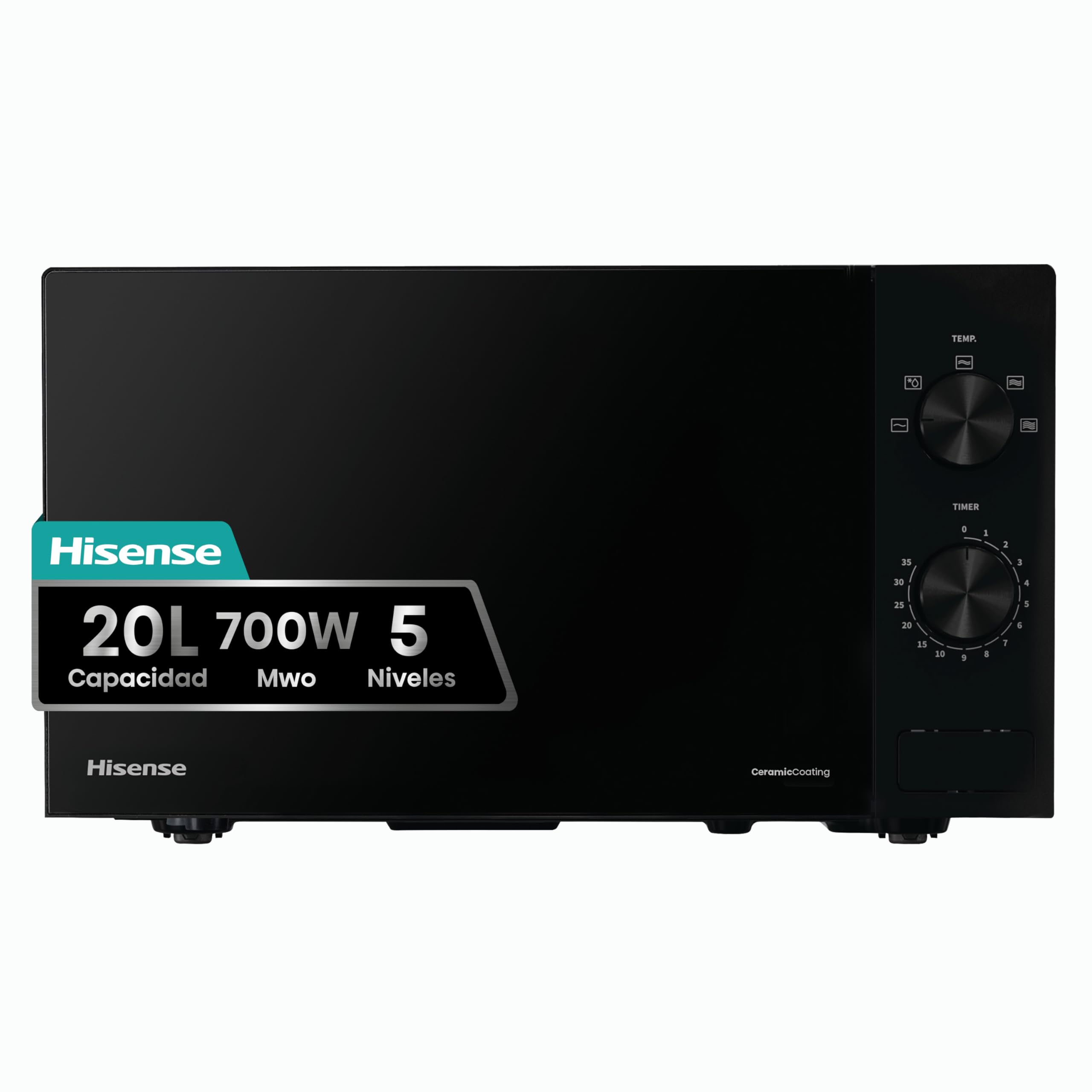 Hisense H20MOBP1, Microondas, Capacidad de 20 L, 700 W de Potencia, Temporizador 30 Min, Modo Descongelar, Tirador, Estándar, Color Negro