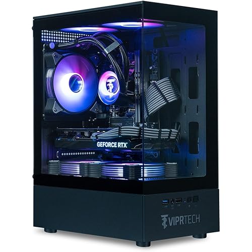 ViprTech Stryker 4.0 Liquid-Cooled PC - AMD Ryzen 7 (4.4GHz Turbo), RTX 4060 8GB, 32GB DDR4 3200, 1TB NVMe SSD, 700W PSU, WiFi BT, Win 11 Pro, RGB, Gaming Desktop Computer Prebuilt, Black