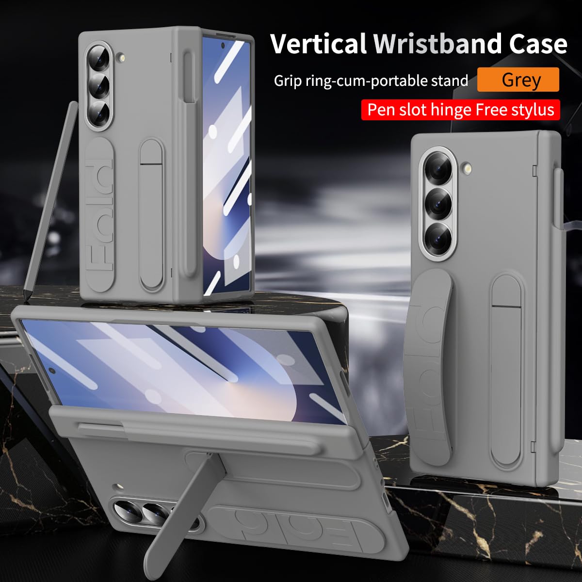 for Samsung Galaxy Z Fold 8 Ultra Protective Case with Stand with Wrist Strap, Integrated Hinge Protection, Screen Protection and Lens Protection Anti-Shocks. (Grey, Pen Slot)