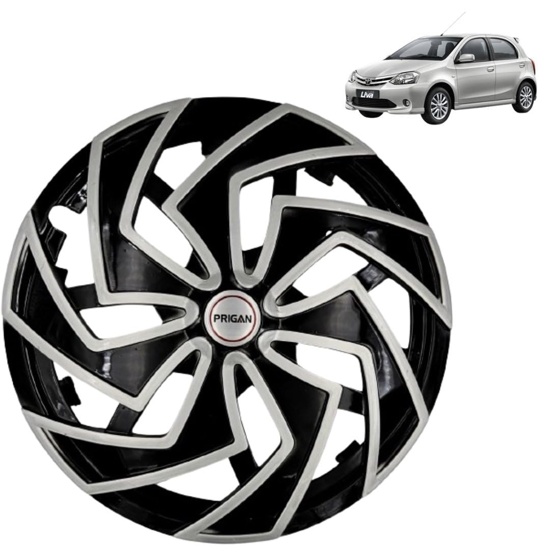 PRIGAN Wheel Cover for Liva 14 Inch Black Silver Wheel Cap (Available in 13,14 Inch) (Set of 4 Pcs) (Press Fitting) Model- Spider BS-14