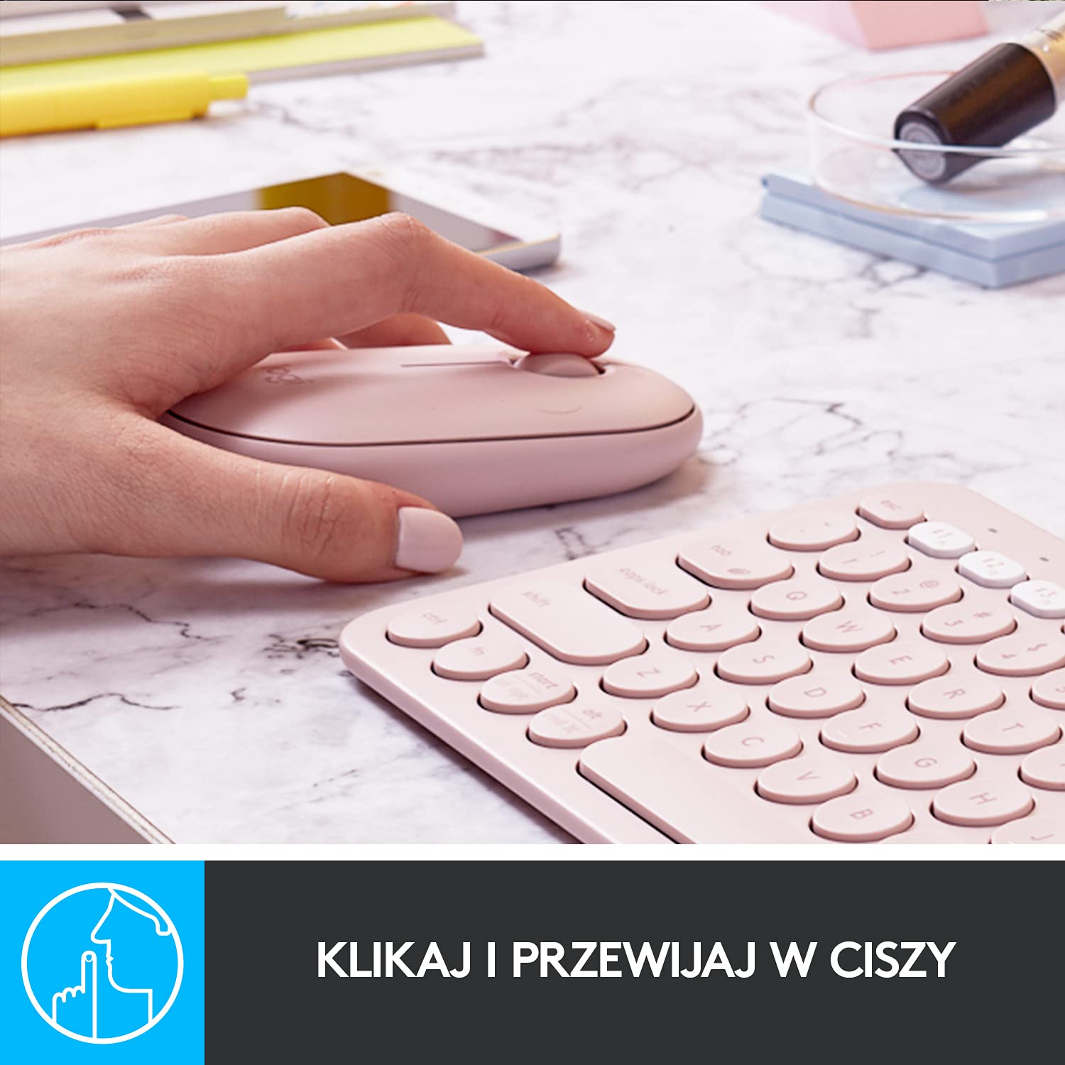 Logitech Pebble Mysz bezprzewodowa z Bluetooth | Odbiornik 2,4 Ghz, cicha, smukła mysz komputerowa dla laptopów / notebooków / iPadów / PC / Mac / Chromebook - Różowy