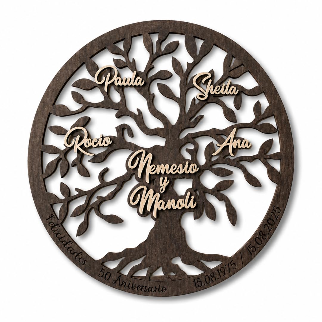 Amaisso® Arbol de la Vida Personalizado para Decoracion del Hogar - Regalos para Bodas de Oro - Adornos Pared Salon - Árbol Genealógico Familiar para Aniversario, Cumpleaños, Abuelos - Regalo Original