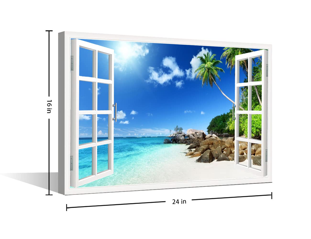 Wall Decorations for Living Room Window View Wall Art Ocean Beach Palm Wall Art Sunset Sea Tree Landscape Bedroom Decor Artwork for Home Walls Stretched and Framed Ready to Hang (24"W x 16"H) - Image 2