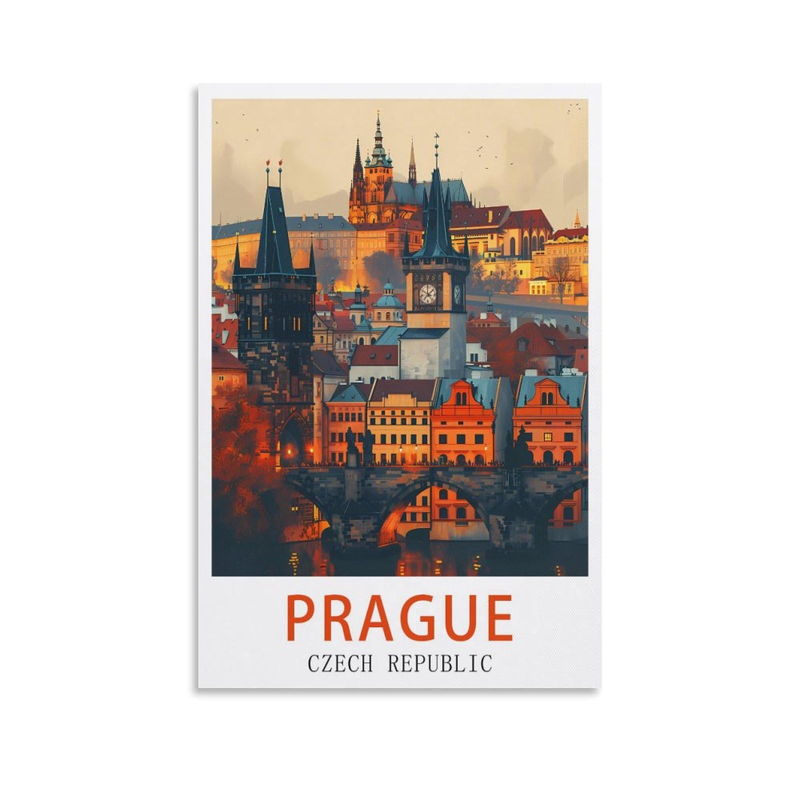Czech Republic Prague Vintage Travel Posters 16x24inch(40x60cm) Canvas Art Prints Picture Wall Art Painting for Living Room Bedroom Office Decor