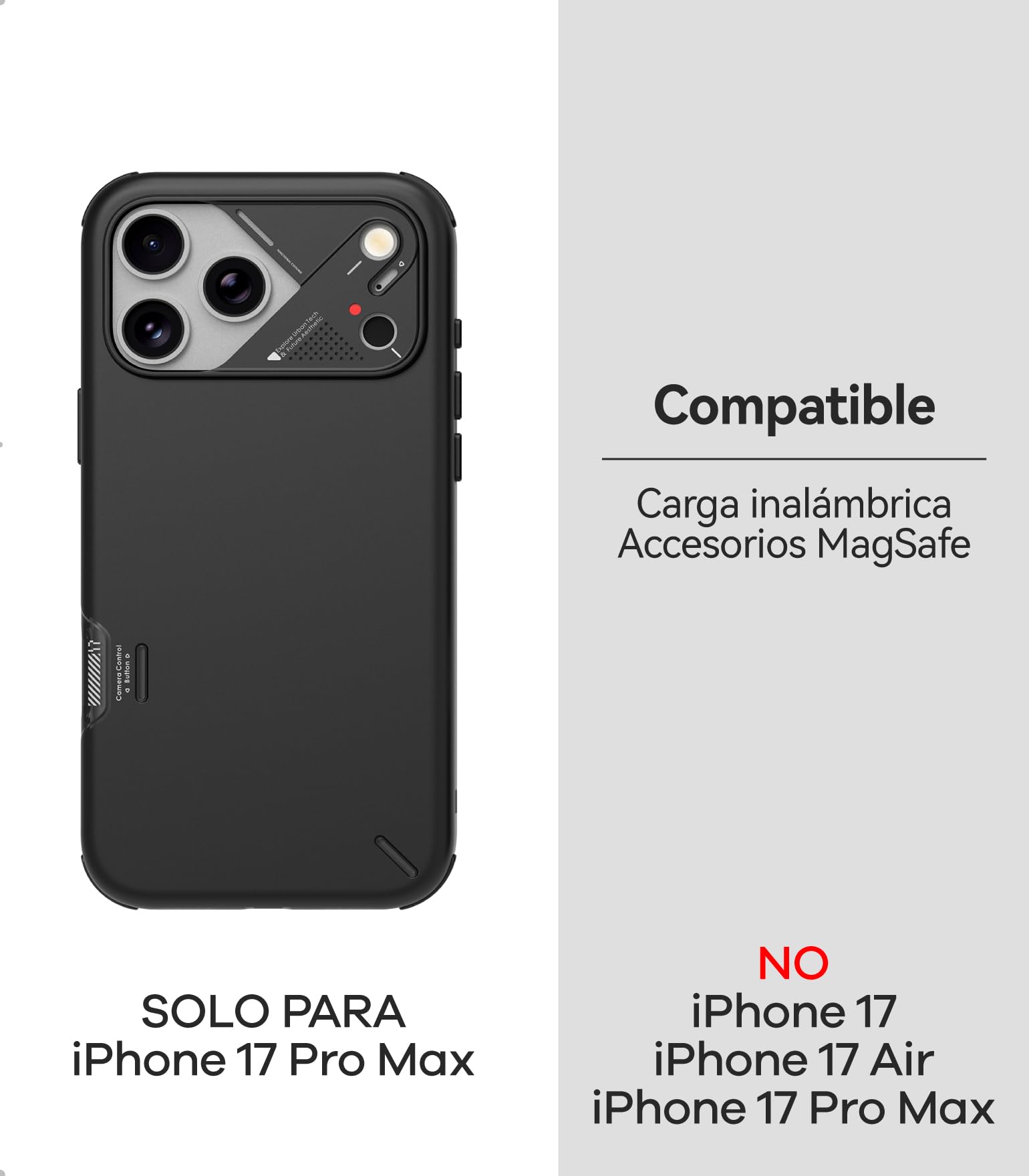 Aulumu A17 para iPhone 17 Pro MAX Funda a Prueba de Golpes | con Control de Cámara | CoolHyper | Marco de cámara de aleación de Aluminio | Protección compuesta Multicapa – Negro