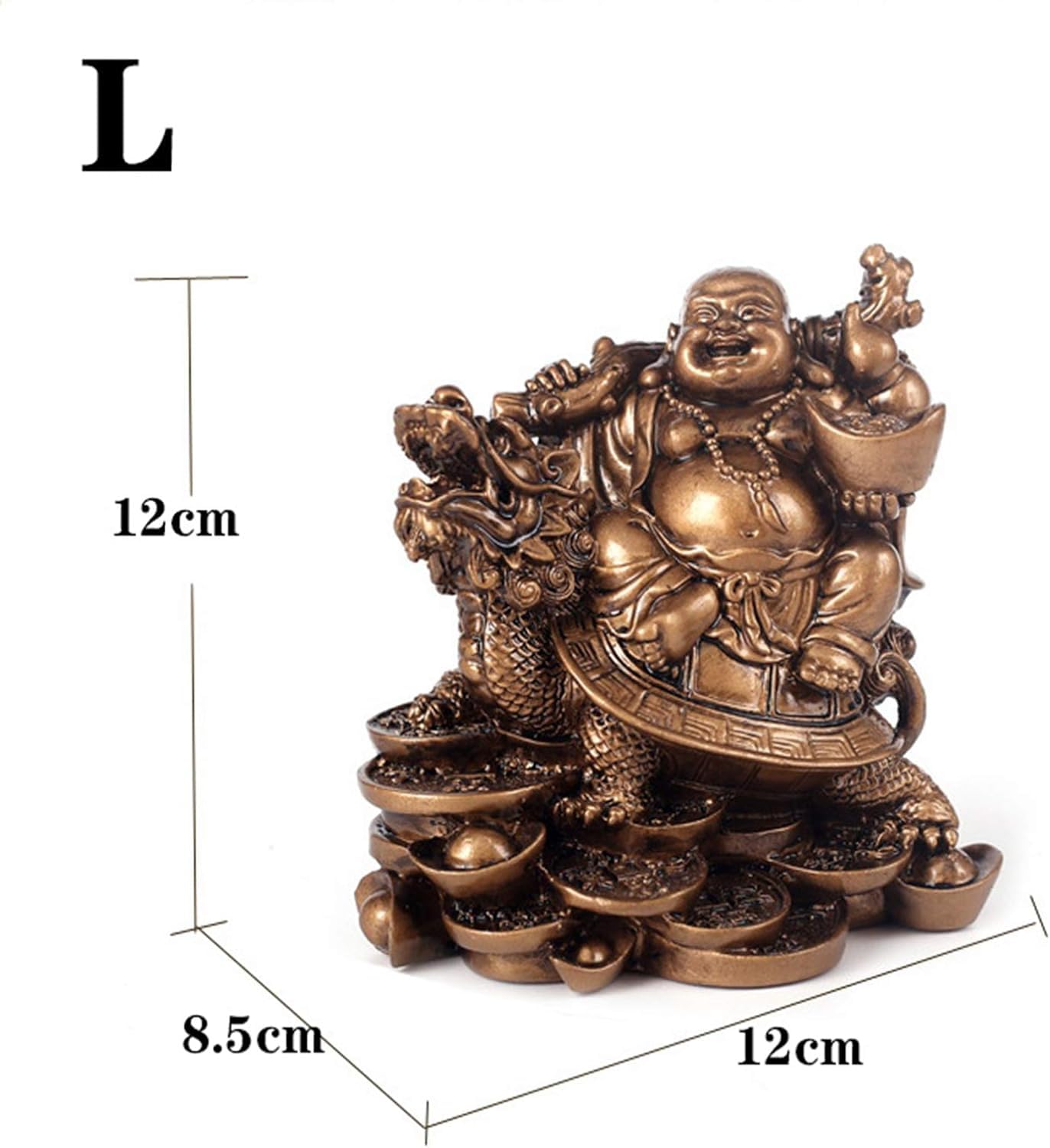 statuetka Buddy, Krzesło Feng Shui Śmiejący się Budda i Smok, Mosiężny Bóg Bogactwa. Wystrój(Bronze,Small)