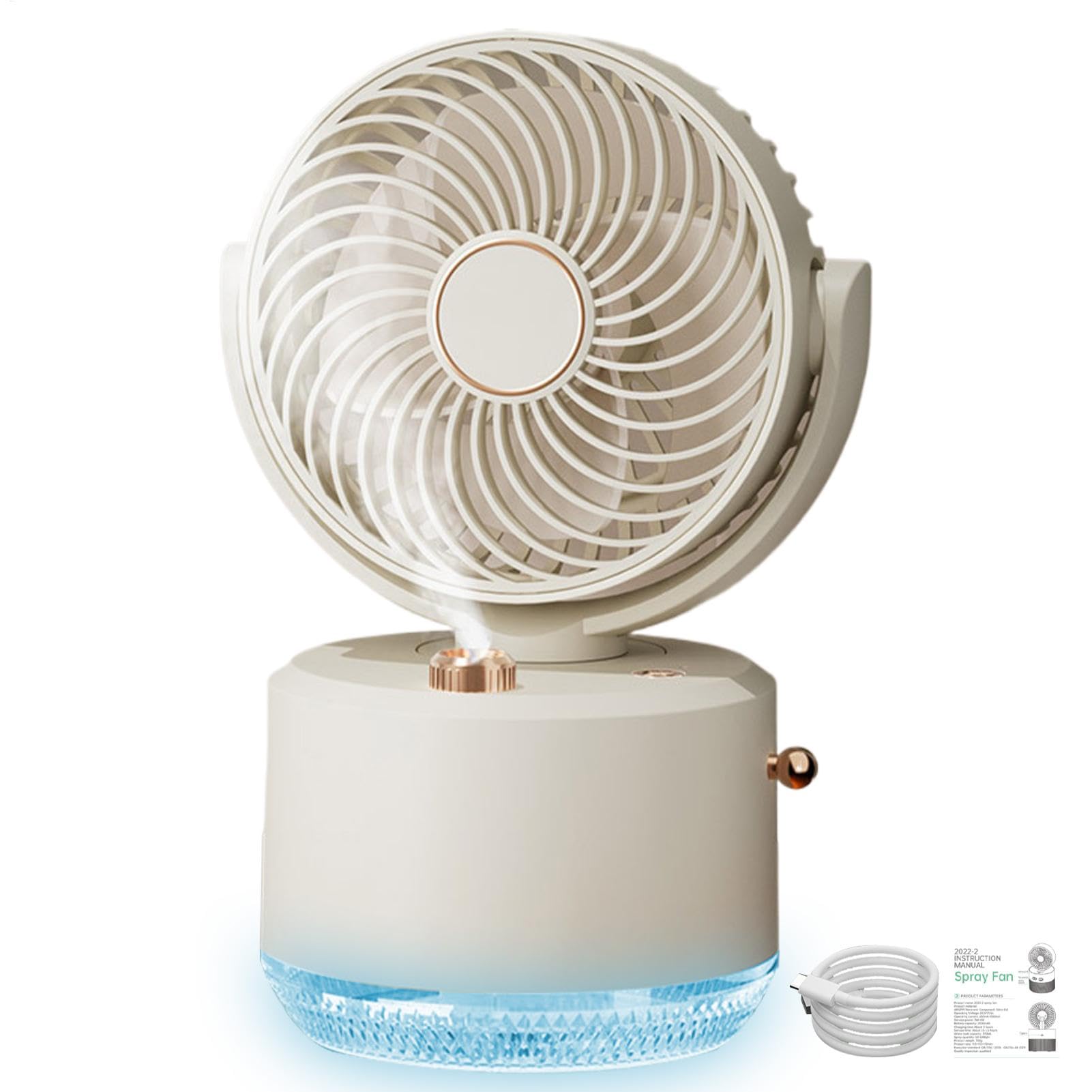 Ventilateur à batterie rechargeable avec lumière led et ventilation douce