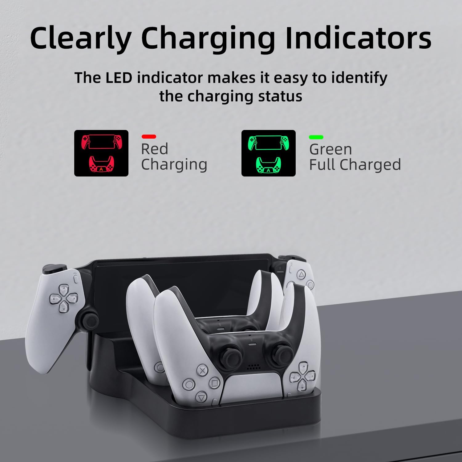 Mcbazel Charging Station for PlayStation Portal Remote Player and PS5 Controllers with LED Light and Charging Cable, Charging Dock Stand Base Holder Accessories for PS5 Portal Console - Black - Image 5