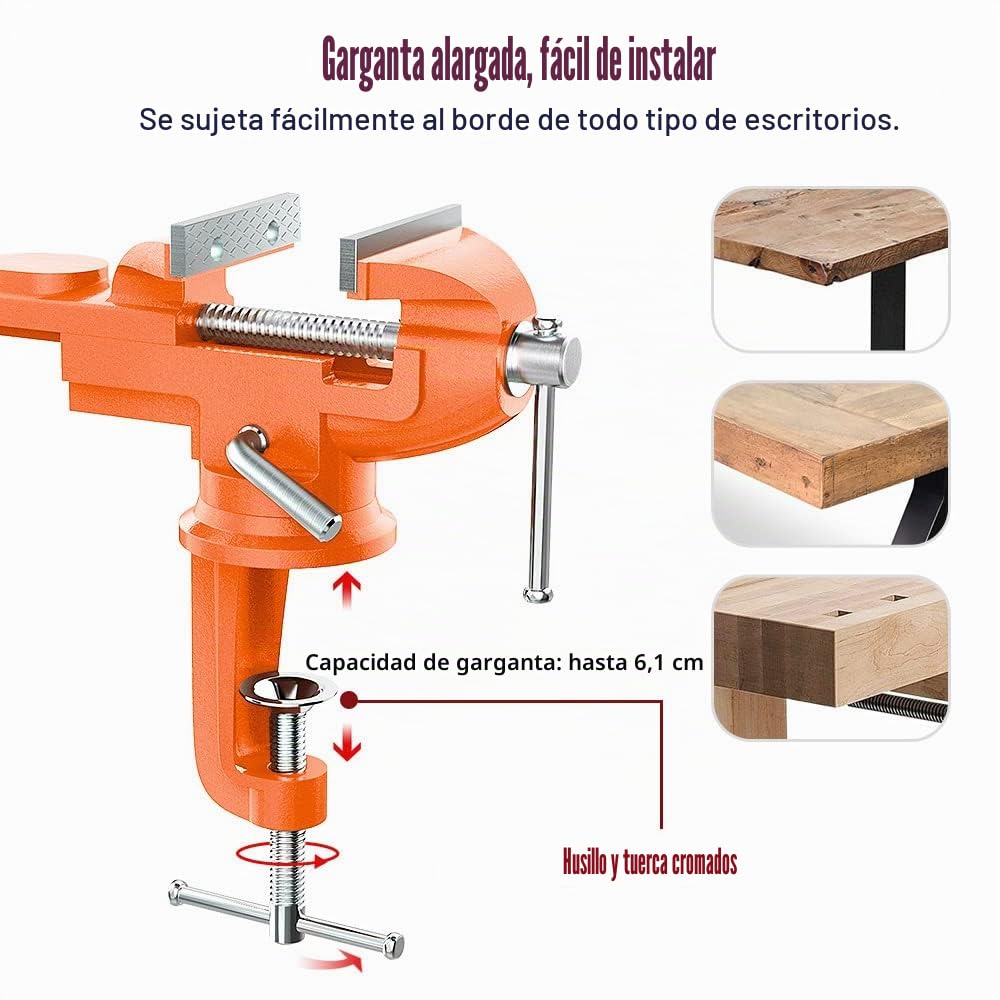 Nuovoware Tornillo de Banco de Trabajo, 70mm Tornillo de Sujeción Pesada Universal de Precisión con 360° Base Giratoria, Abrazadera de Banco para Carpintería Metalurgia Conducto de Corte - Naranja