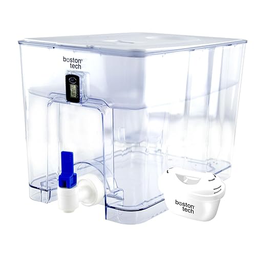 FRESIAMAX Wasserfilter mit Zapfhahn. Wasserfilterspender 7,5 L. 1x Kartusche. Reduktion von Kalk, Chlor, Metalle wie Blei und Kupfer. ideale Größe für Kühlschrank. Digitale Anzeige. BPA-frei.