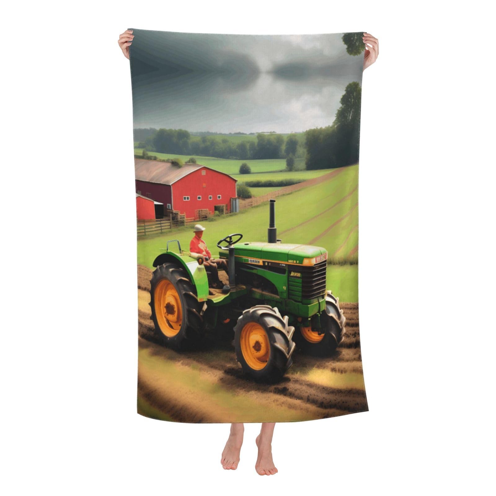 NImongt Tractor Farm Pattern Print Oversized Adult Beach Towel For Travel Weekend Getaways Festivals Camping Trips
