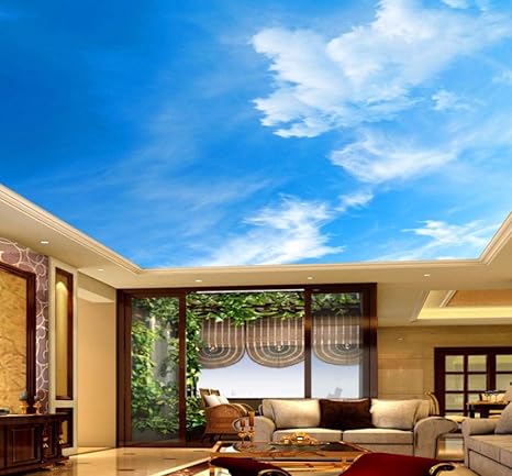 Amazon 壁の背景装飾画 カスタム3d天井壁画壁紙部屋風景青い空と白い雲ホテルレストランリビングルーム天井壁紙 350x250cm 壁紙