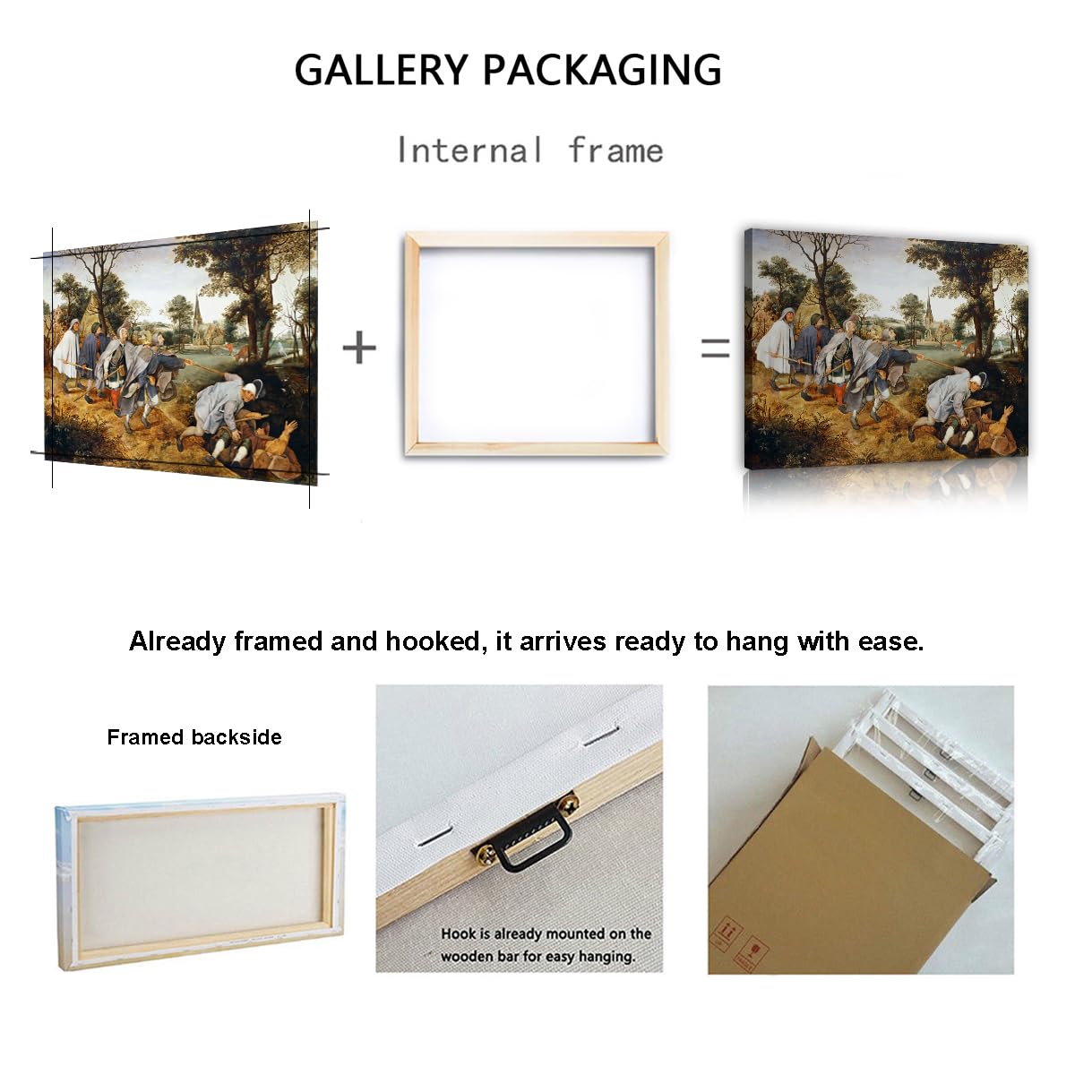 Stampe su tela rinascimentali Il cieco che guida il cieco di Pieter Bruegel il Vecchio Poster d'arte della parete per soggiorno Ufficio Corridoio Decorazione della parete 85x120cm Innerframe