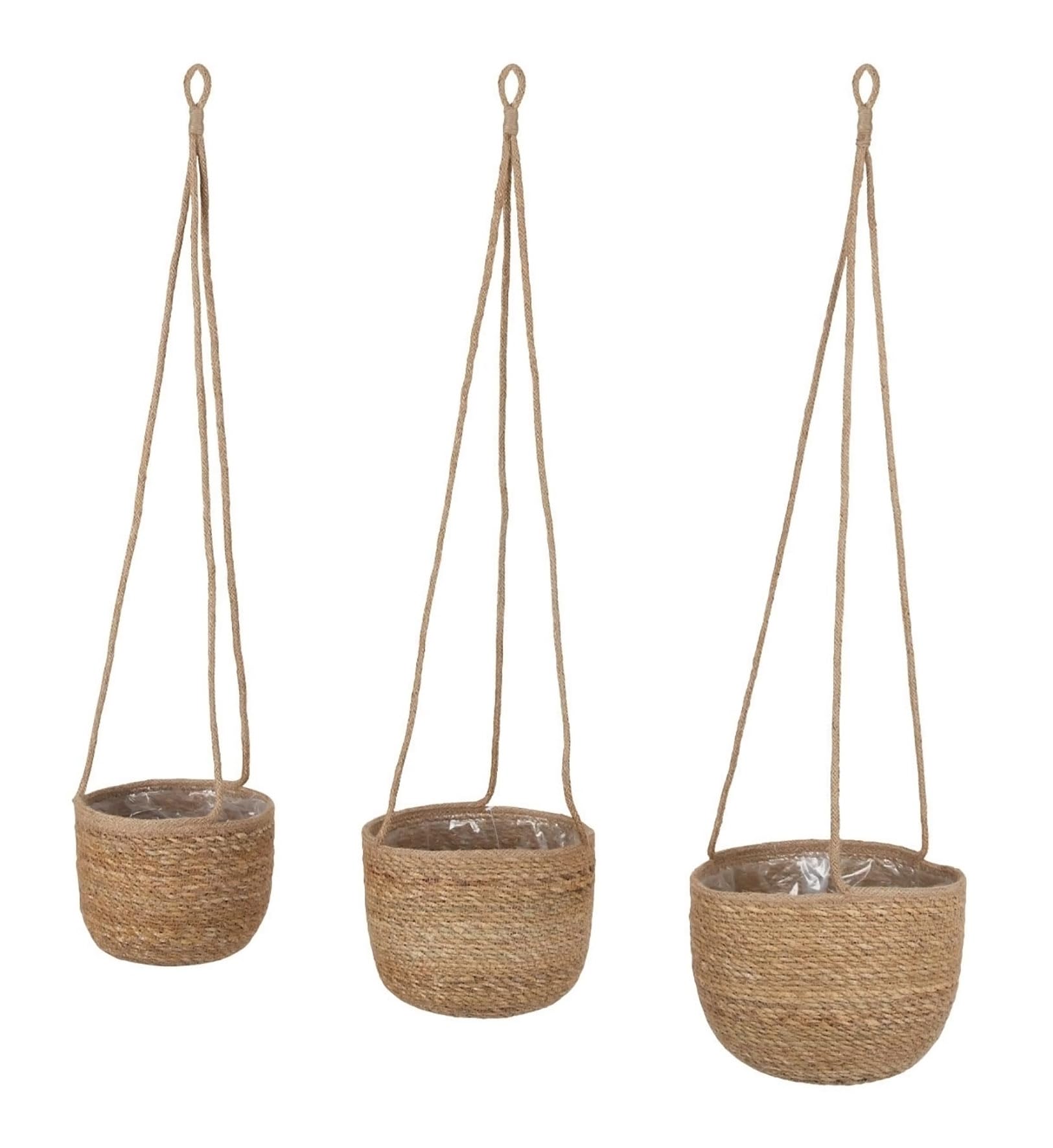 Seegras Blumenampel – 3er Set Natur – Pflanztopf zum Hängen aus Naturmaterial mit Innenfolie