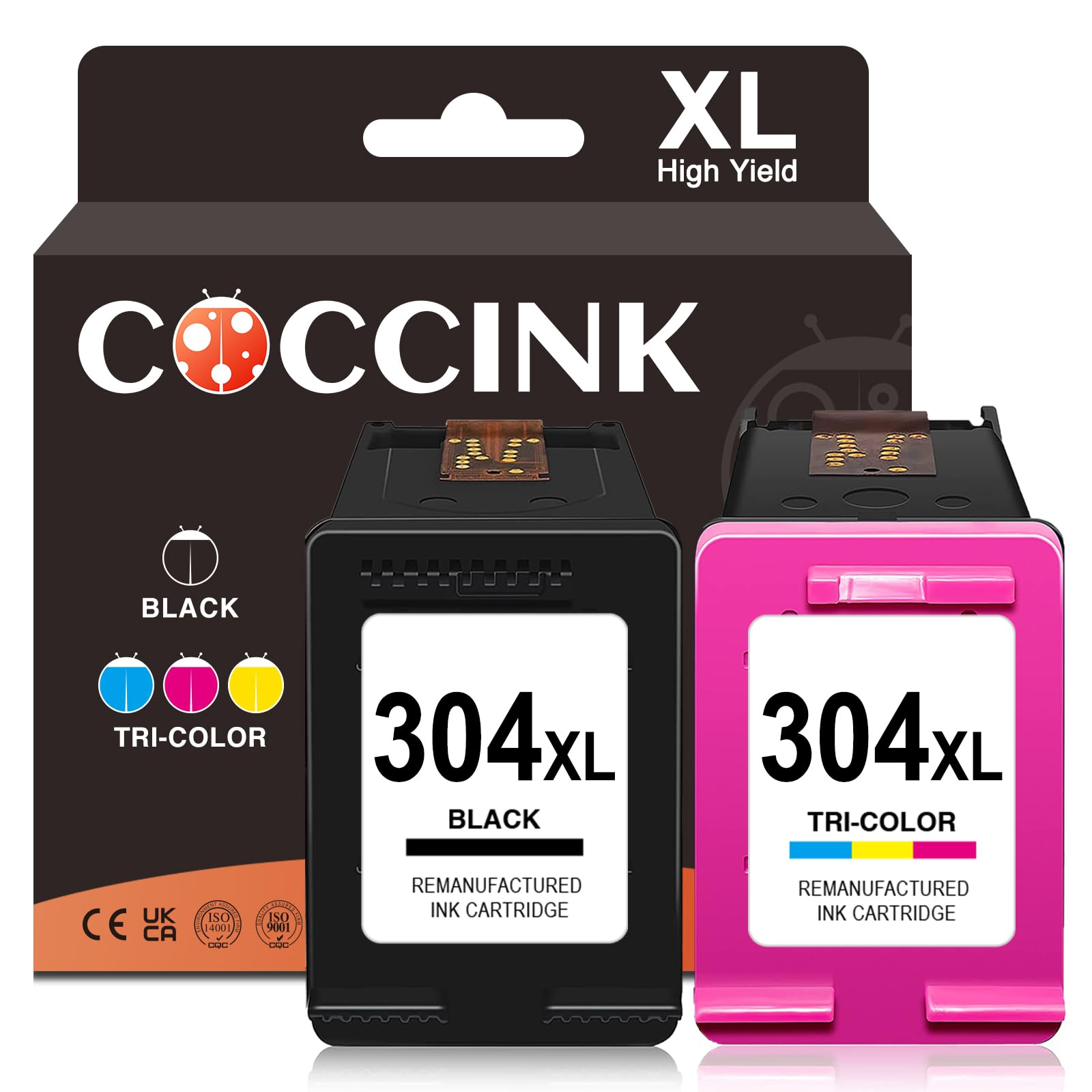 COCCINK 304XL für HP 304 Druckerpatronen Envy 5000 Series DeskJet 3700 2600 3750 3760 2620 2622 2630 2632 3720 3730 3755 3764 3733 Envy 5032 5030 5010 5020 5055 5052 für HP 304 XL Schwarz und Farbe