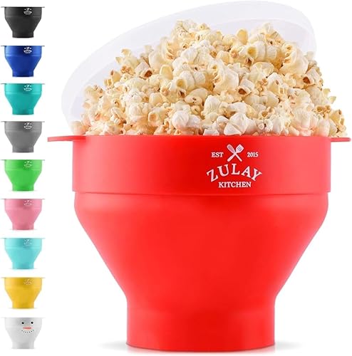 Miniatura 7 de Zulay Kitchen - Recipiente grande para hacer palomitas en el microondas, hecho de silicona sin BPA, diseño plegable, con tapa, tamaño familiar,