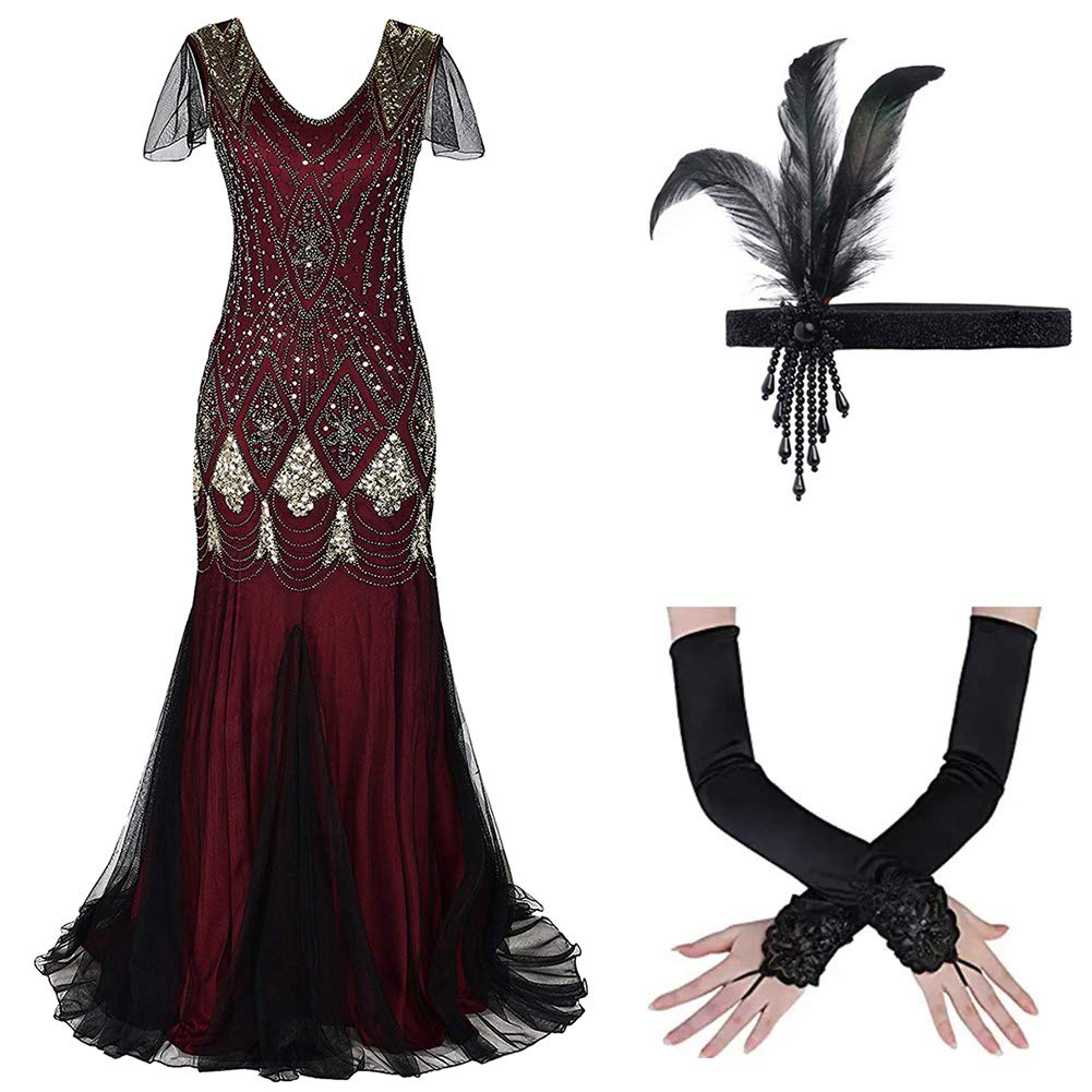 OBEEII Robes de Cocktail Soirée Femme Gatsby Année 1920 Robe Robe Flapper Frangée Costume V Cou Paillette Robe Fête Bal Latine Soirée Art Déco