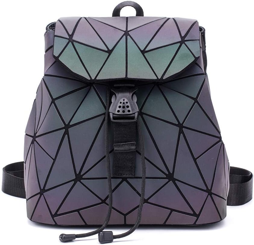 Shard Lattice Design Geometric Backpack Holographic Reflective Backpacks PU Leather Fashion Backpack (B Small)