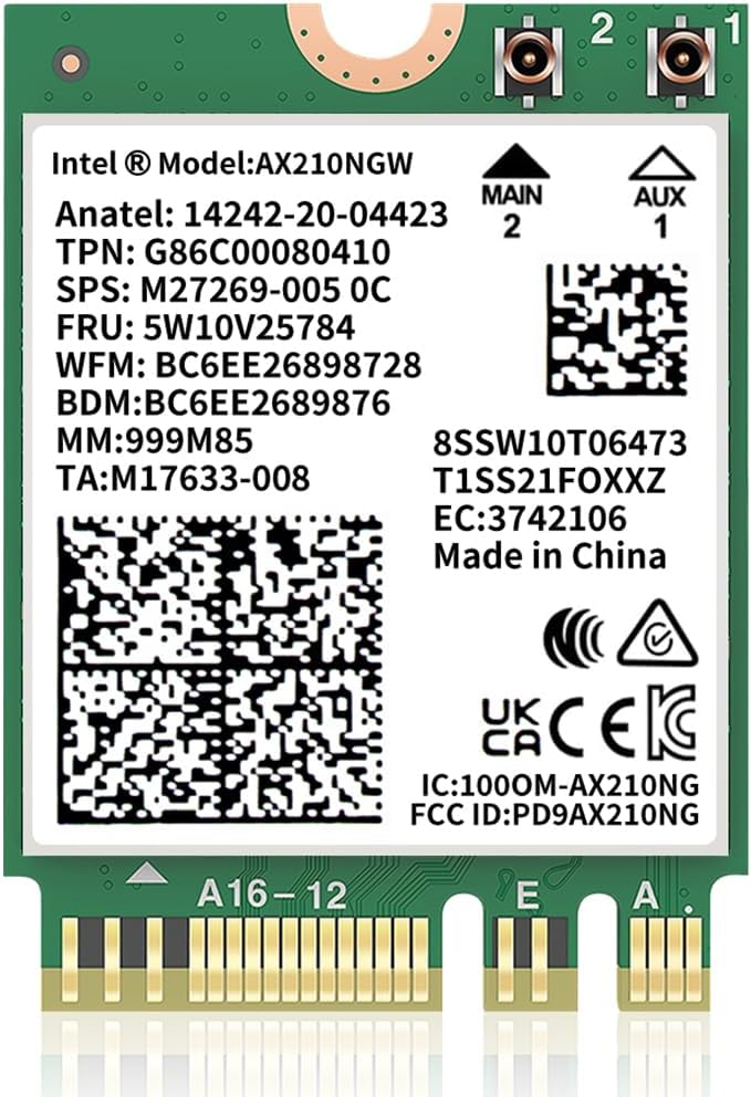 WiFi 6E AX210 NGW WiFi Card with Bluetooth 5.3 WAP3 MU-MIMO 802.11AX Wi-Fi Module Tri-Band (2.4GHz/5GHz/6GHz) 5374Mbps Wireless Network Card for Laptop M.2 NGFF Windows 10/11(64 bit)