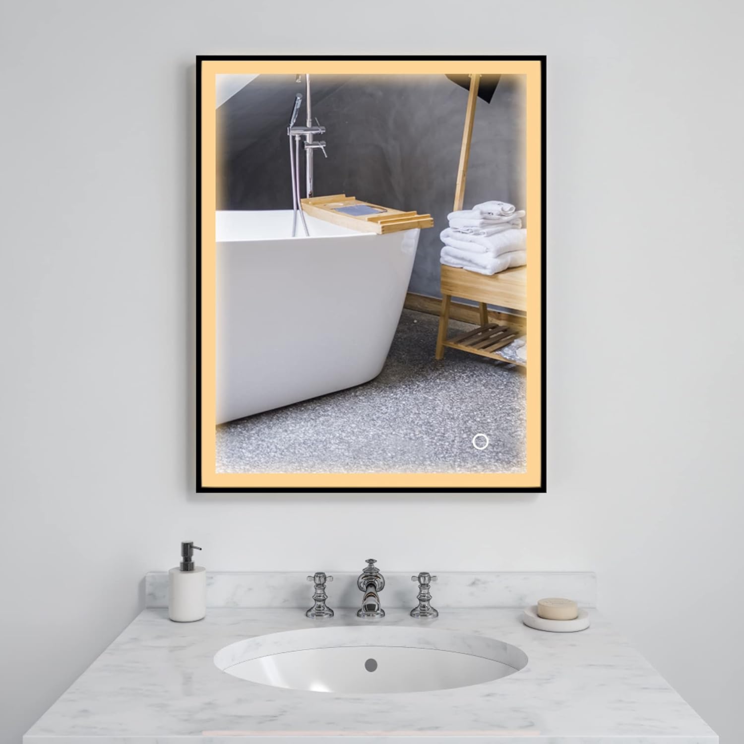 Buy Rainovo Black Framed Led Bathroom Mirror For Wall L 24x30 Led Lighted Bathroom Mirrors