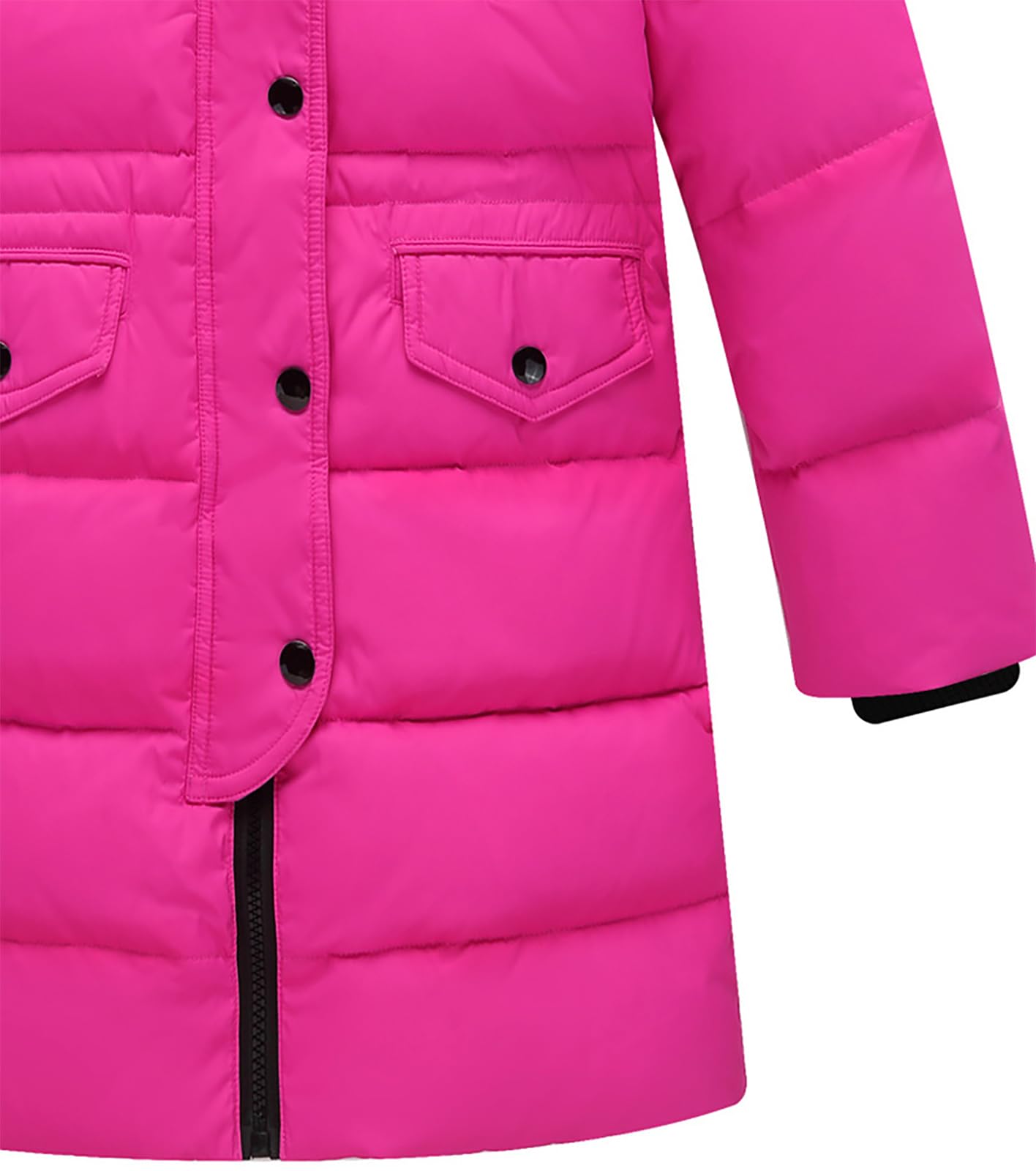 Abrigo para niño y niña, chaqueta de plumón largo, grueso, abrigo con capucha, piel cálida para invierno de 2 a 13 años, rosa rojo, 9-10 Años