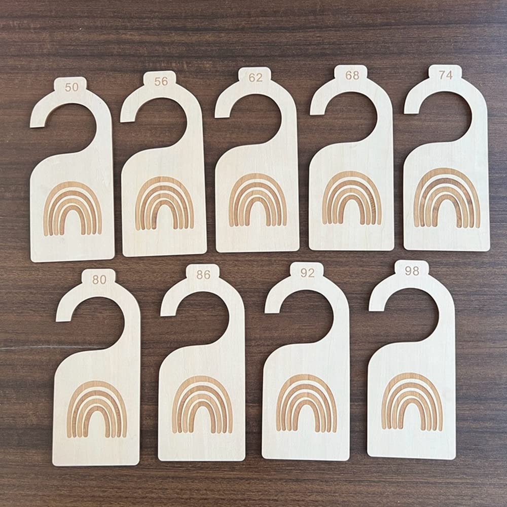 Kiwochy Baby Wooden Size Separator 9 Clothing Sizes 50 to 98 Baby Wardrobe Dividers Baby Clothes Organiser Rainbow Design for Baby Clothes Nursery Decorations - Image 2
