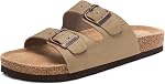 FITORY Womens Flat Sandals with Cork Footbed, Open Toe Slides Adjustable Slip On Slippers for Summer Size 6-11