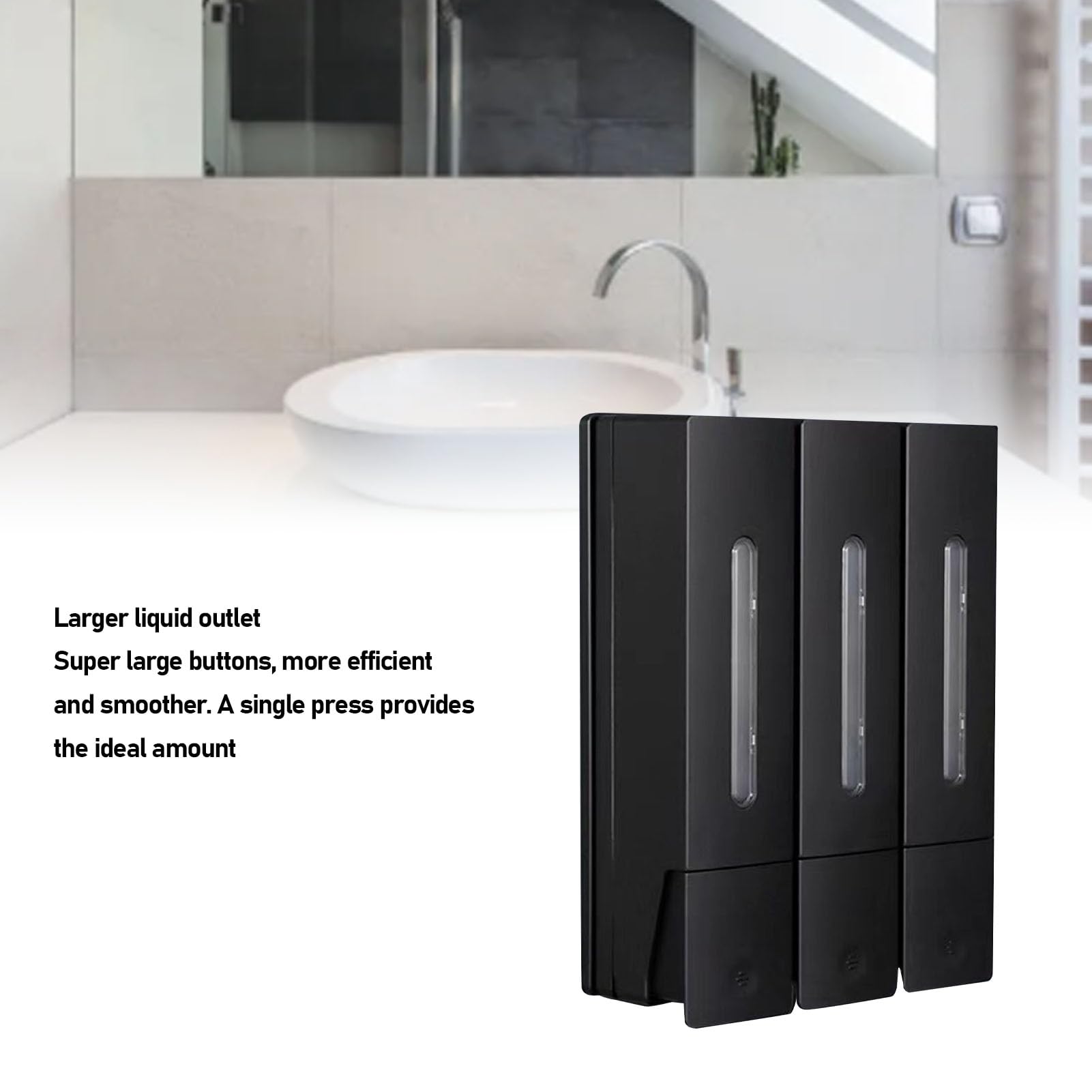 Srliya Dispenser per Balsamo Shampoo a Parete Dispenser di Sapone per Doccia a 3 Camere da 1200 Ml per Hotel Bathroorm (Nera)