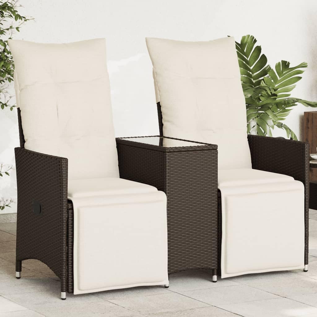 Canapé de Jardin 2 Places Inclinable avec Table Centrale, Salon de Jardin en Rotin Synthétique Marron Résine Tressée, Confortable et Durable pour Terrasse, Balcon, Extérieur