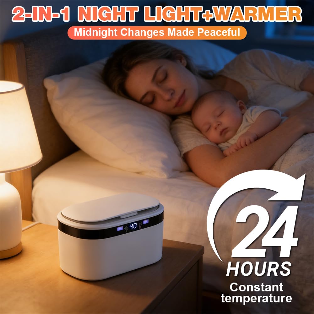 Feuchttuch Wärmer, Feuchttuchwärmer Baby, Feuchttücher-Heizung mit LED-Nachtlicht, 3 Heizstufen & Konstanttemperatur, USB Baby Wischtuchwärmer für 120 Tücher zum Zuhause und Unterwegs