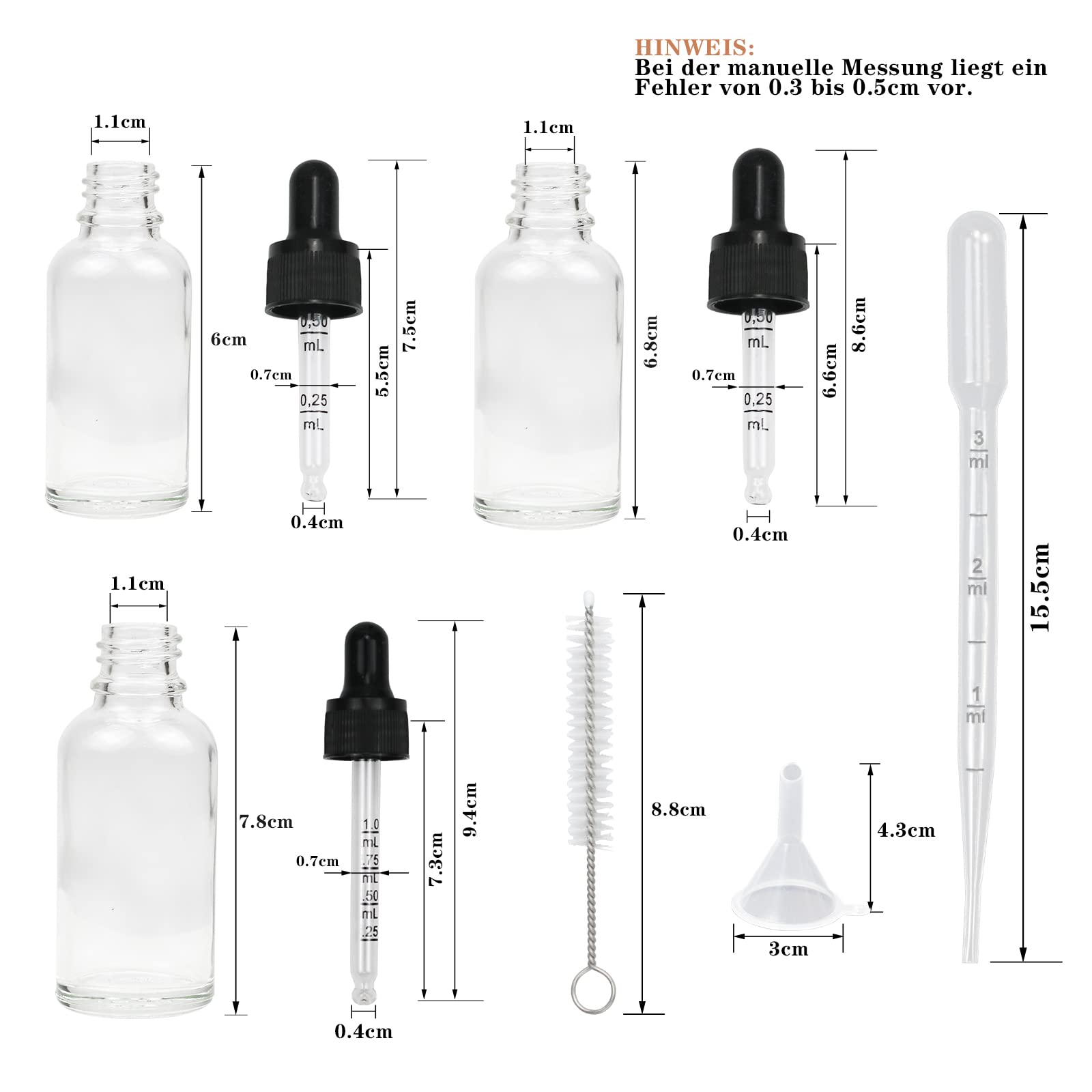 Set 6 Flaconi Contagocce In Vetro Da 100ml - Con Accessori Per Oli E Profumi - Foto 2