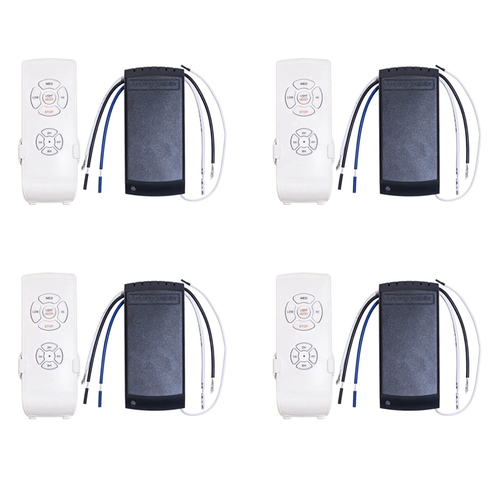 Jnchdghwa White & Black 4X Universal Ceiling Fan Lamp Remote Control Kit Ac 110V Timing Setting Switch Adjuste Wind Speed Transmitter Receiver