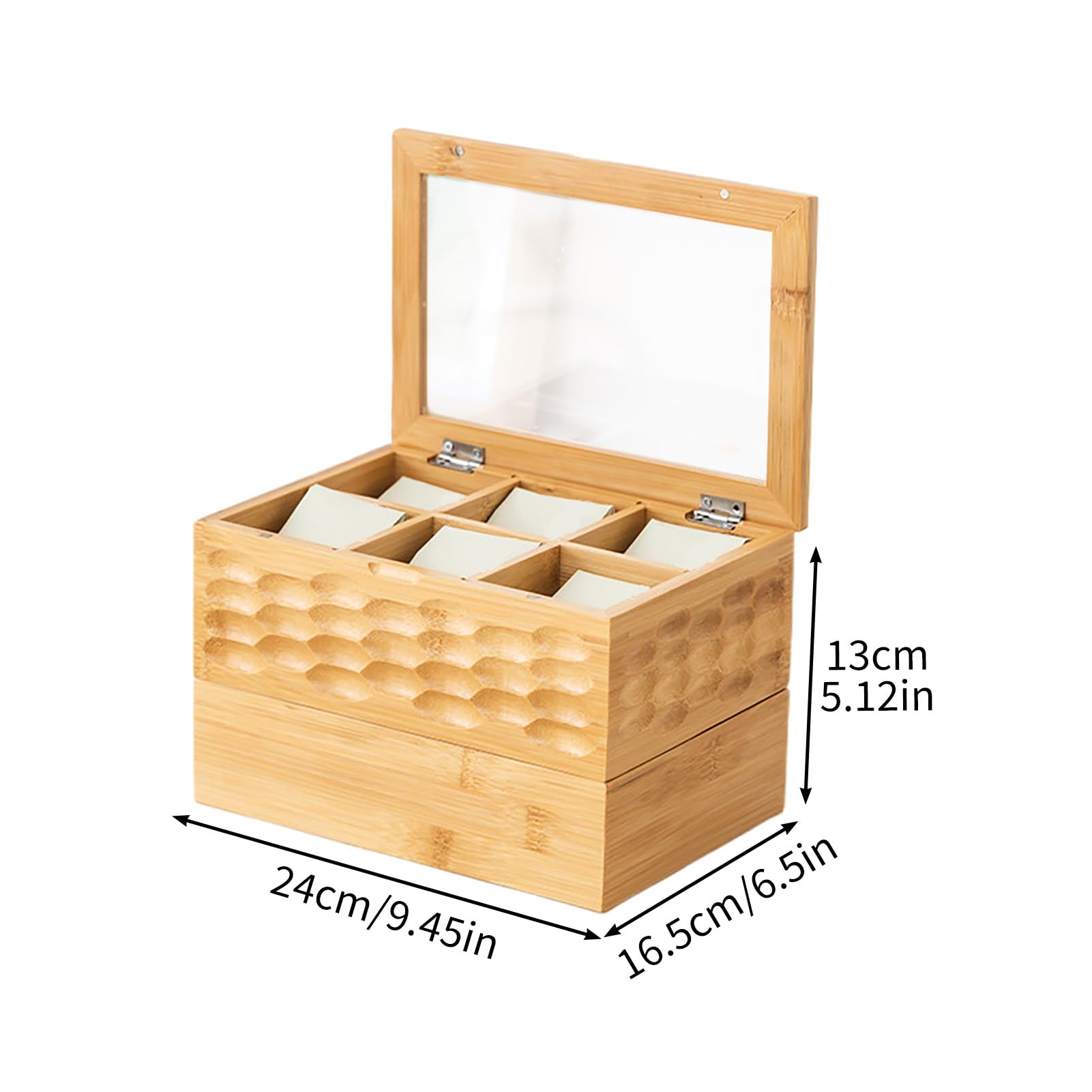 Bamboos Caja de té Organizadora, Cofre de té de Madera con Ventana Transparente, Caja de Almacenamiento de té con Cajón, Contenedor de té de Madera, Acabado de Madera,