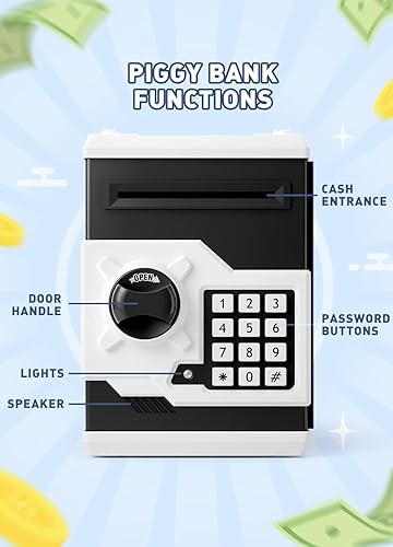 Miniatura 4 de Playsheek Alcancía para niñas y niños, grandes alcancías electrónicas de dinero con protección por contraseña, caja de ahorro automática de