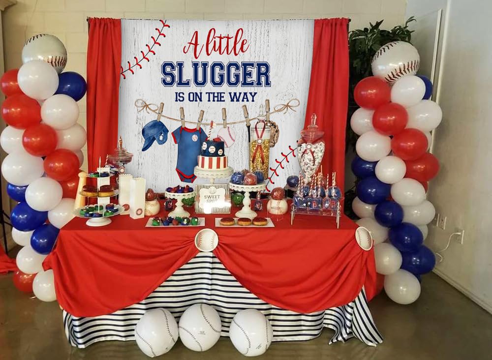 Mocsicka Baseball Backdrop for Boy's Baby Shower Baseball Sports Party Decoration A Little Slugger is on The Way Baby Shower Baseball Banner Background Photo Booth Props