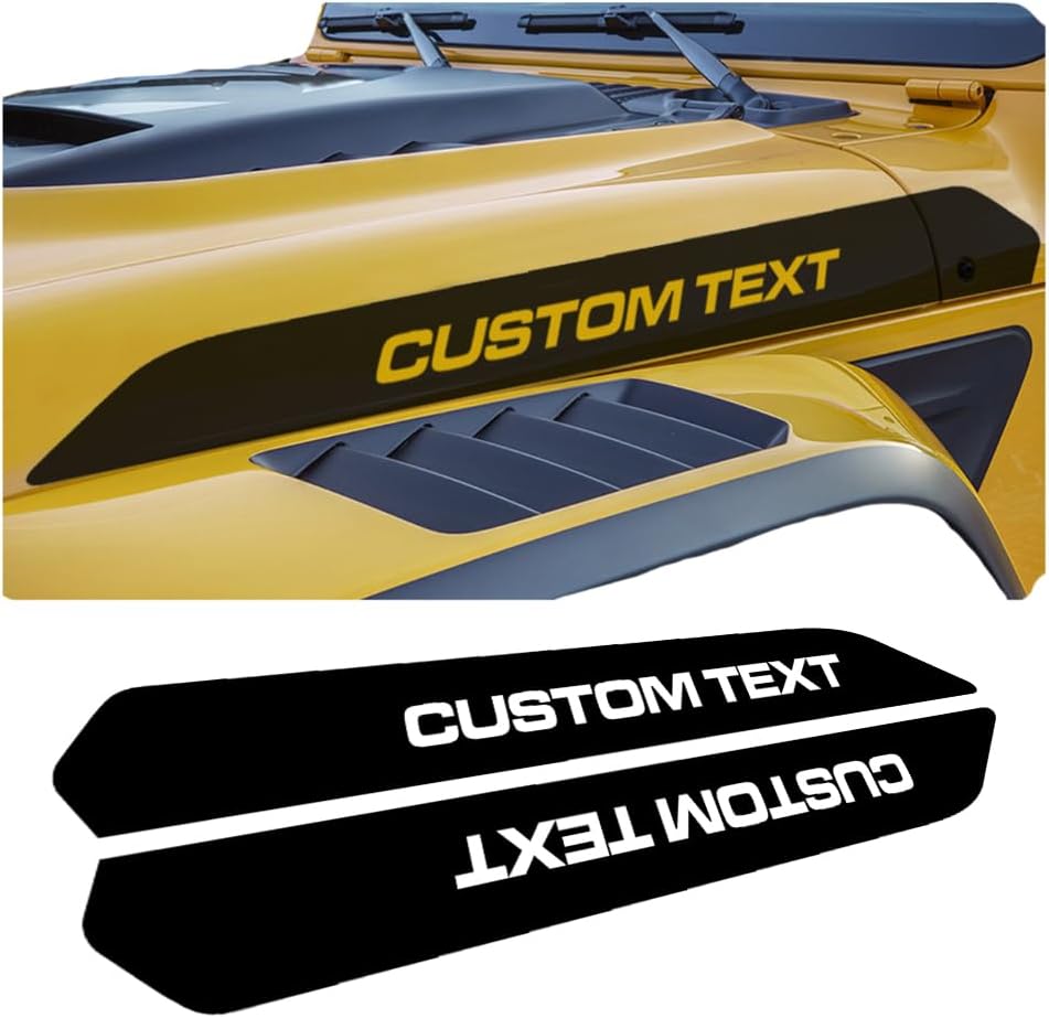 Custom Text Hood Decals | Stickers Compatible with Many Jeep Wrangler yj tj jk JKL jku jl | Cut Out Text with Your Color Coming Through