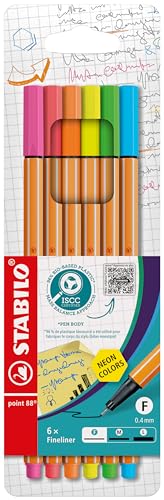 Image of STABILO point 88 - Fineliner - Pack of 6 Neon Colors (Assorted)