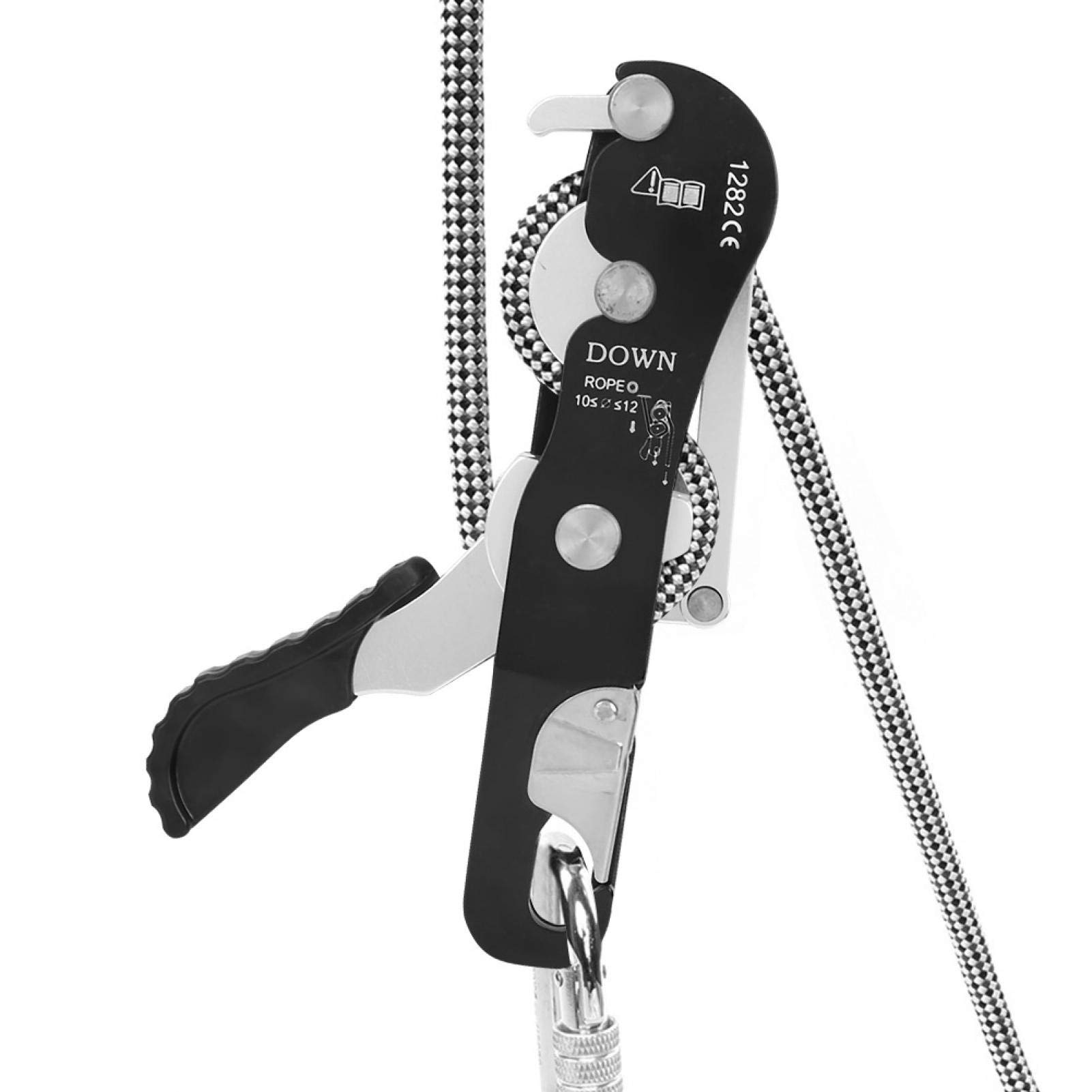Keenso Climbing Descender, 10-12 mm Rope Descender Selbstbremsen Stop Climbing Rope Grab für Klettern und Retten im Freien