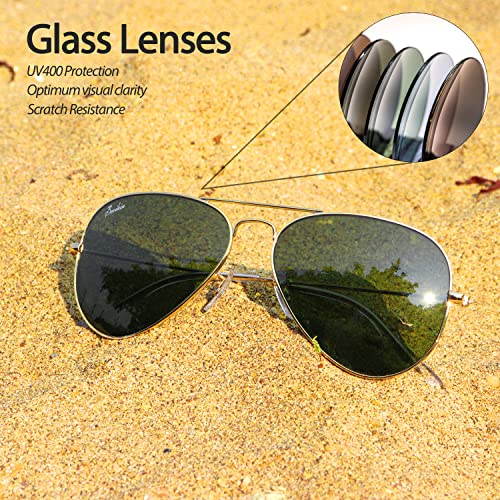 Image of Classic Aviator Teardrop Style Glass Lens Metal Frame Sunglasses For Men Women UV400 Protection